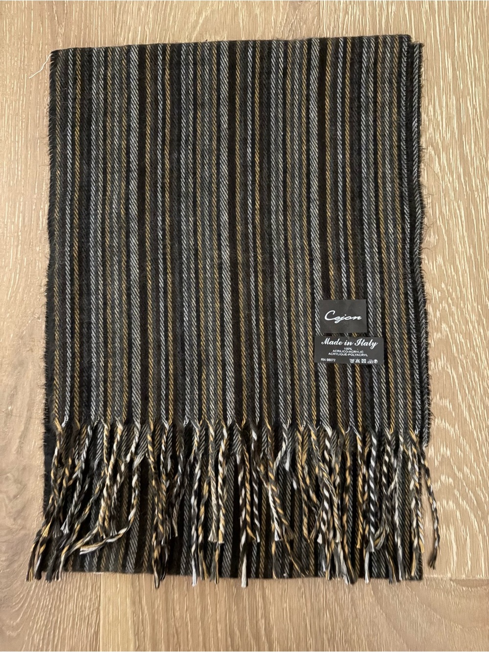 Men's Striped Scarf in Black, Brown & Cream